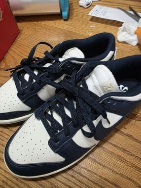 Nike Dunk Low Womens Size 9White and Navy Low-Top Sneakers Brand New!